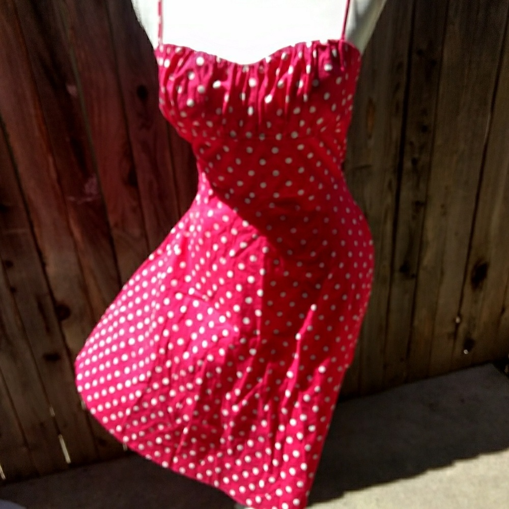 Bright pink polkadot dress